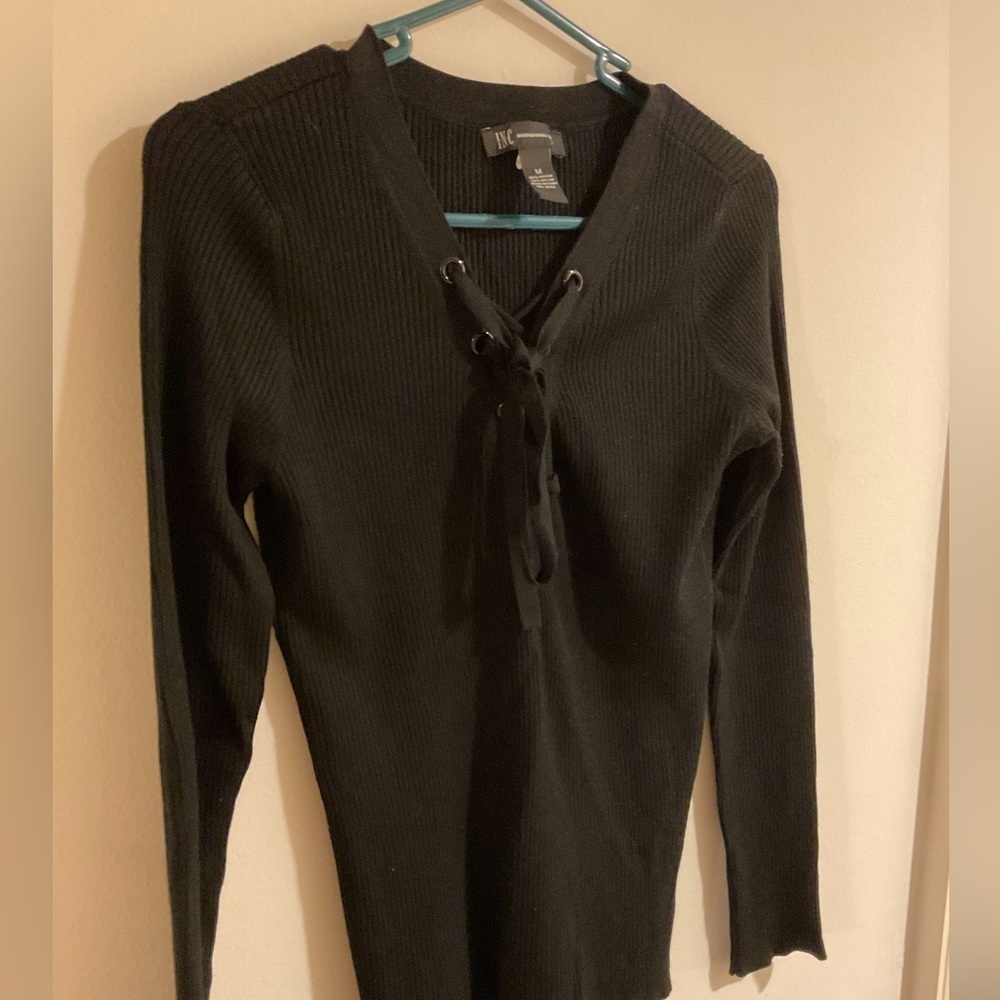 INC Black Ribbed Ribbon Sweater - Picture 4 of 5